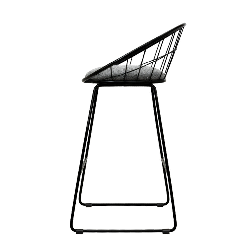 Artiss 2x Nordic Bar Stools Metallic Bar Stool Kitchen Fabric Grey Black freeshipping - Awezingly