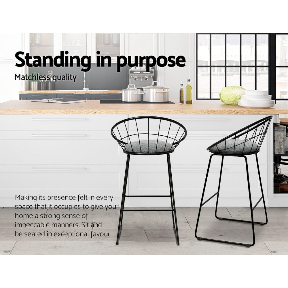 Artiss 2x Nordic Bar Stools Metallic Bar Stool Kitchen Fabric Grey Black freeshipping - Awezingly