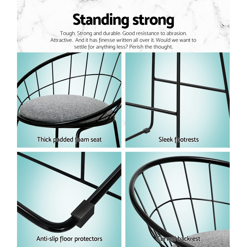Artiss 2x Nordic Bar Stools Metallic Bar Stool Kitchen Fabric Grey Black freeshipping - Awezingly