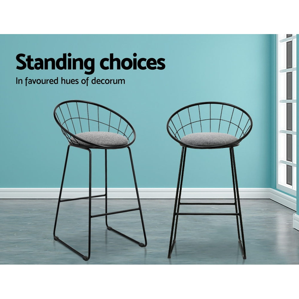 Artiss 2x Nordic Bar Stools Metallic Bar Stool Kitchen Fabric Grey Black freeshipping - Awezingly