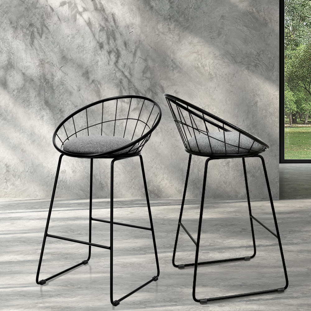 Artiss 2x Nordic Bar Stools Metallic Bar Stool Kitchen Fabric Grey Black freeshipping - Awezingly