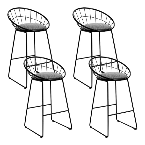 Artiss Set of 4 Bar Stools Steel Fabric - Grey and Black freeshipping - Awezingly