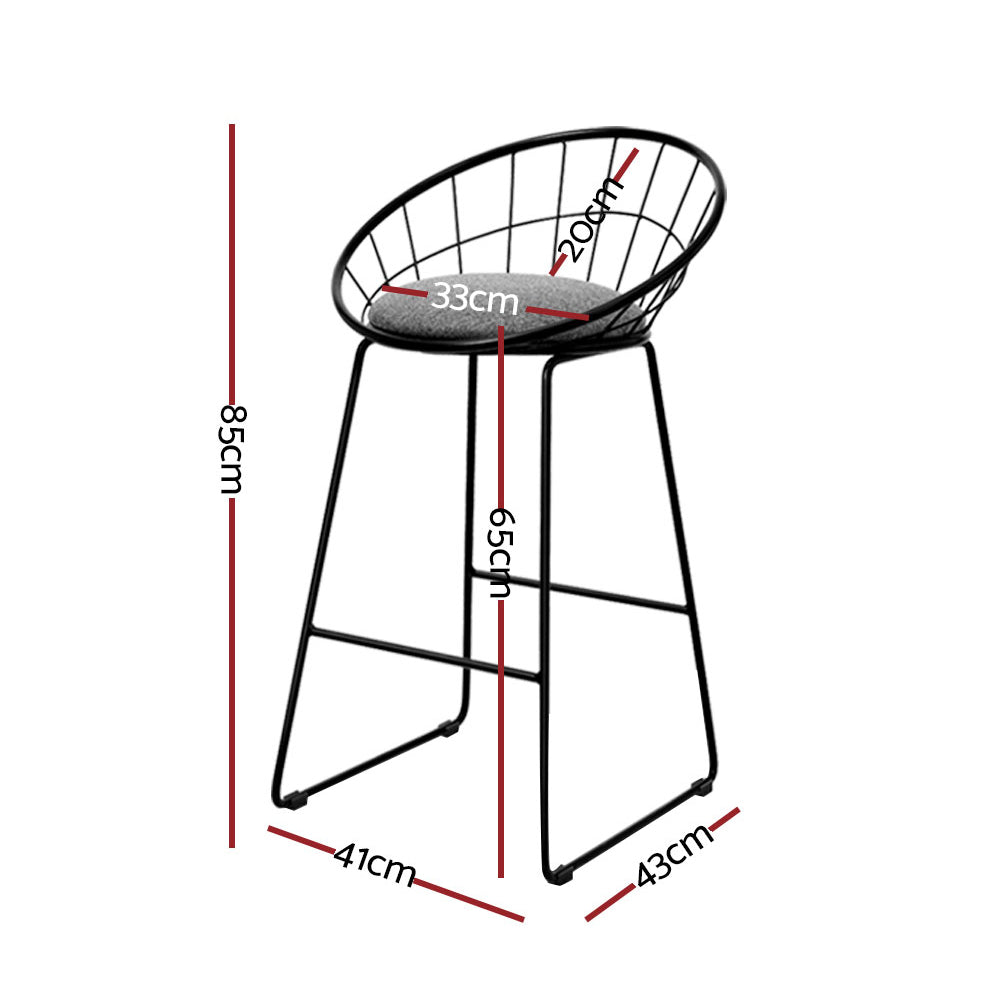 Artiss Set of 4 Bar Stools Steel Fabric - Grey and Black freeshipping - Awezingly