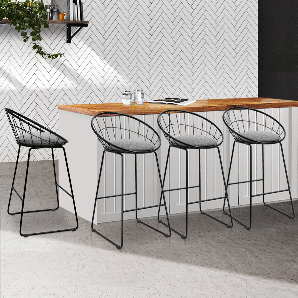Artiss Set of 4 Bar Stools Steel Fabric - Grey and Black freeshipping - Awezingly