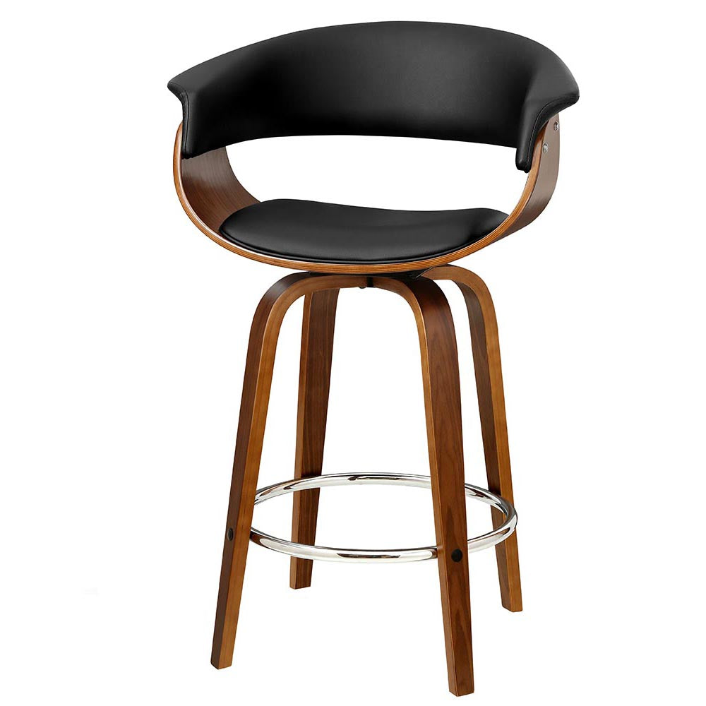 Artiss 1x Swivel Bar Stools Wooden Bar Stool Kitchen Leather Black freeshipping - Awezingly