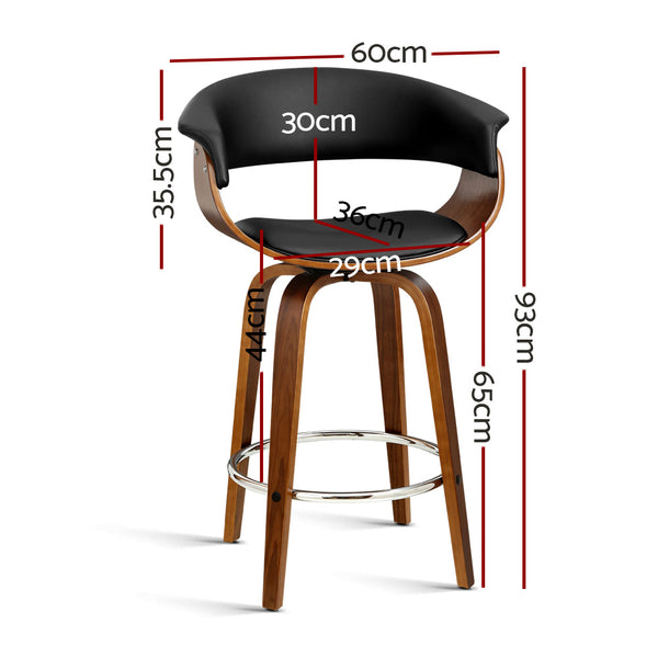 Artiss 1x Swivel Bar Stools Wooden Bar Stool Kitchen Leather Black freeshipping - Awezingly