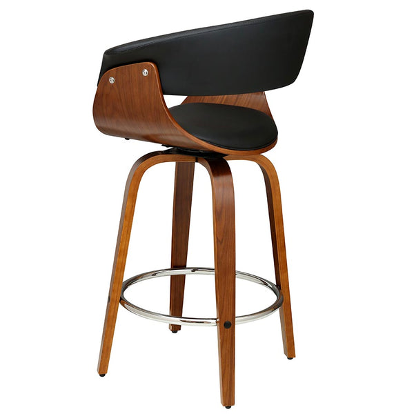 Artiss 1x Swivel Bar Stools Wooden Bar Stool Kitchen Leather Black freeshipping - Awezingly