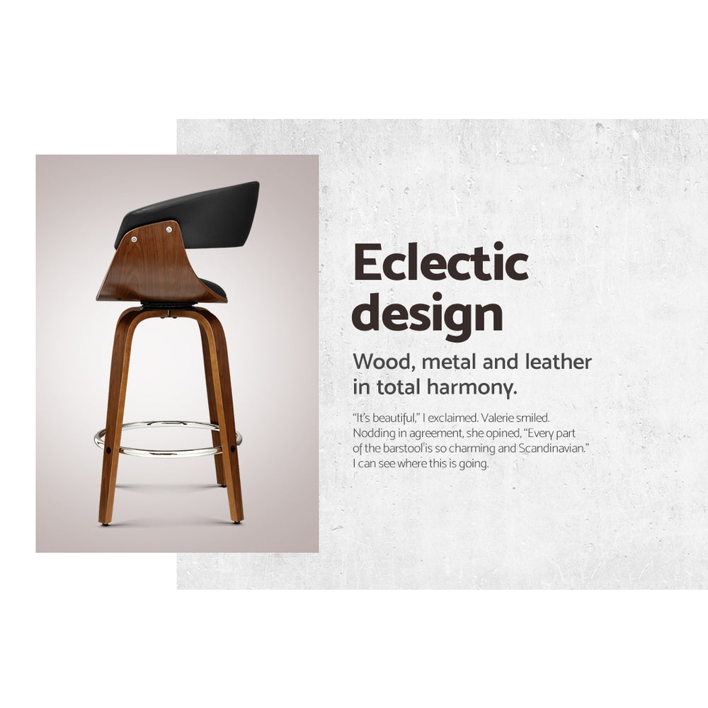 Artiss 1x Swivel Bar Stools Wooden Bar Stool Kitchen Leather Black freeshipping - Awezingly