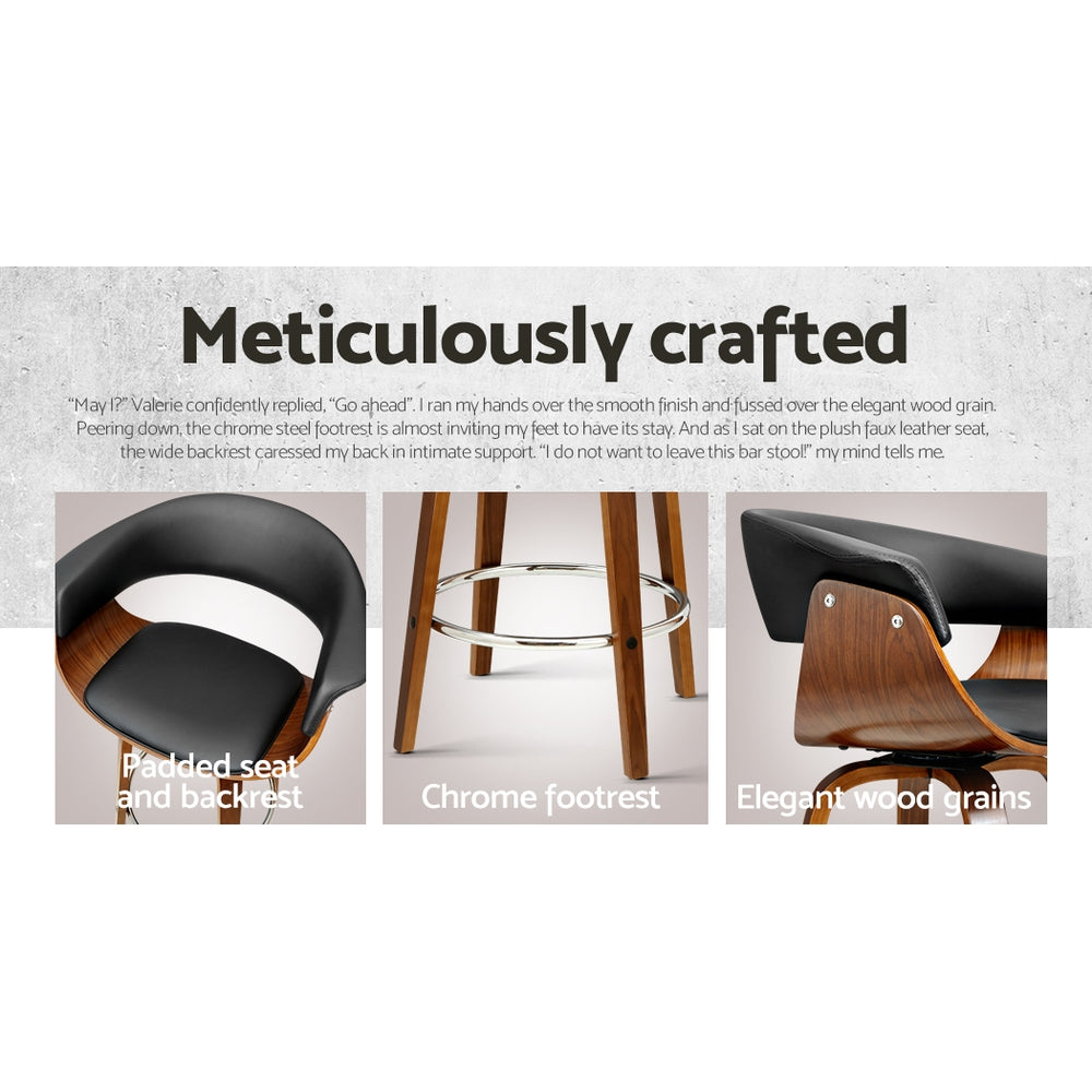 Artiss 1x Swivel Bar Stools Wooden Bar Stool Kitchen Leather Black freeshipping - Awezingly