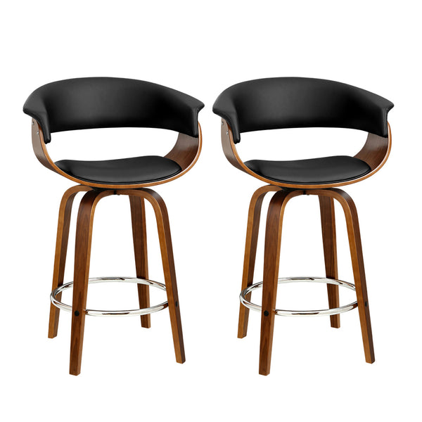 Artiss Set of 2 Swivel PU Leather Bar Stool - Wood and Black freeshipping - Awezingly