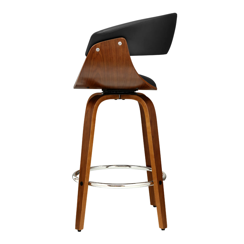Artiss Set of 2 Swivel PU Leather Bar Stool - Wood and Black freeshipping - Awezingly