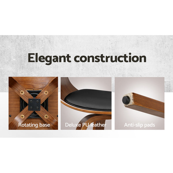 Artiss Set of 2 Swivel PU Leather Bar Stool - Wood and Black freeshipping - Awezingly