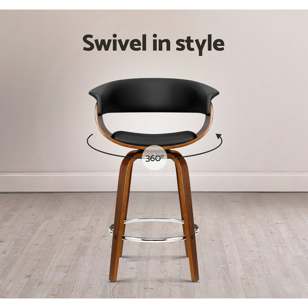Artiss Set of 2 Swivel PU Leather Bar Stool - Wood and Black freeshipping - Awezingly