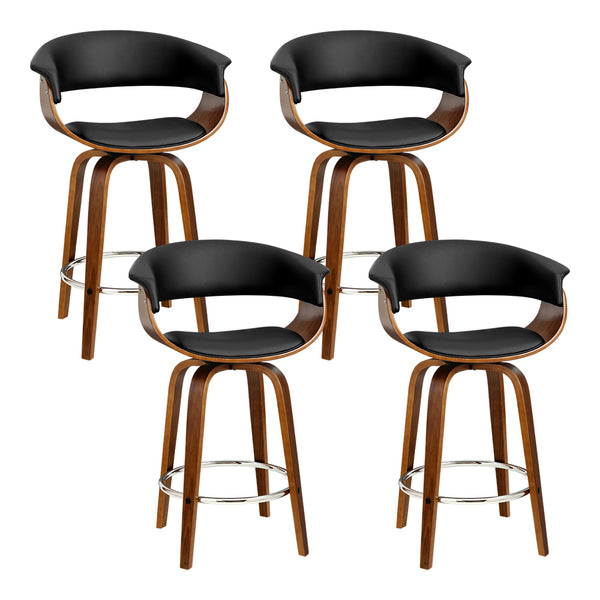 Artiss Set of 4 Swivel PU Leather Bar Stool - Wood and Black freeshipping - Awezingly