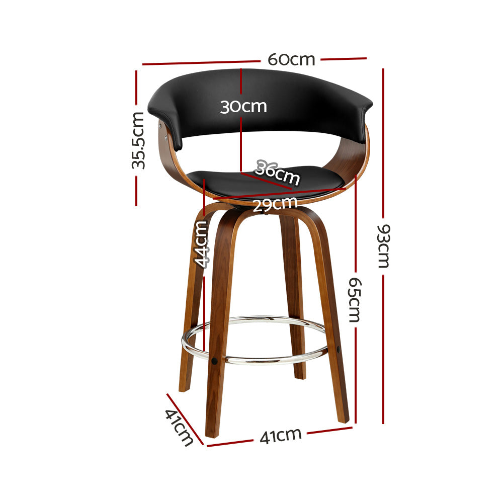 Artiss Set of 4 Swivel PU Leather Bar Stool - Wood and Black freeshipping - Awezingly