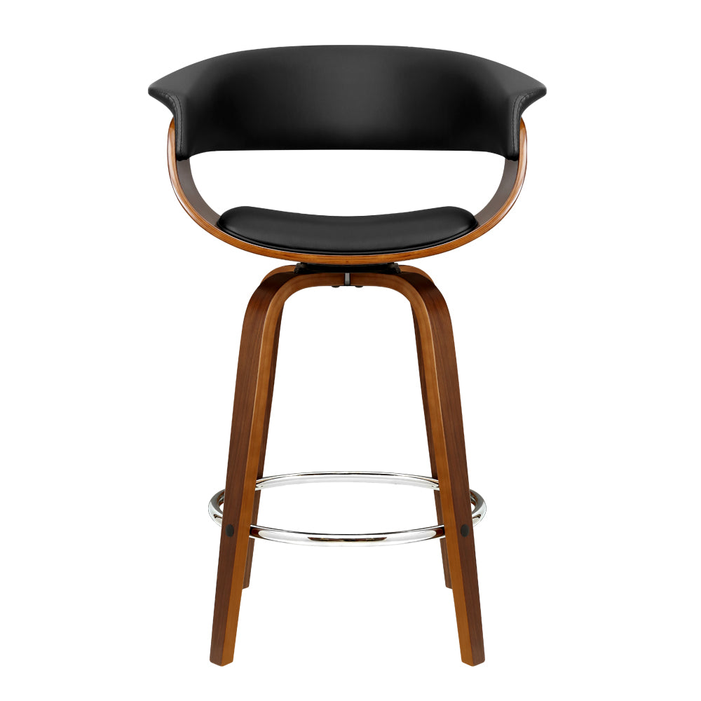 Artiss Set of 4 Swivel PU Leather Bar Stool - Wood and Black freeshipping - Awezingly