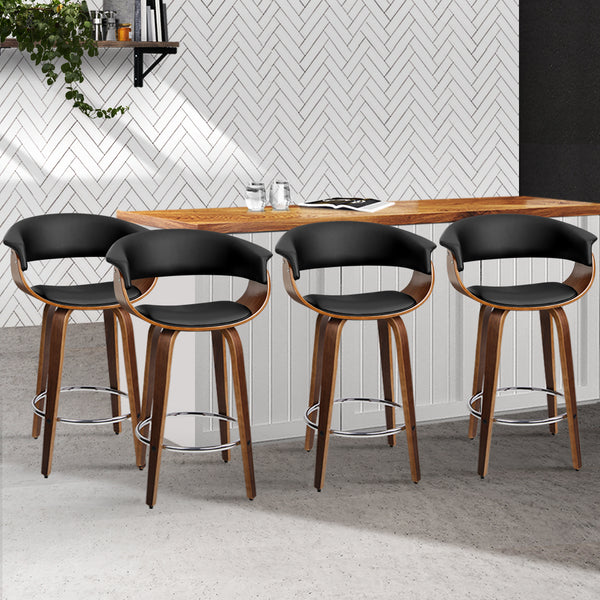 Artiss Set of 4 Swivel PU Leather Bar Stool - Wood and Black freeshipping - Awezingly