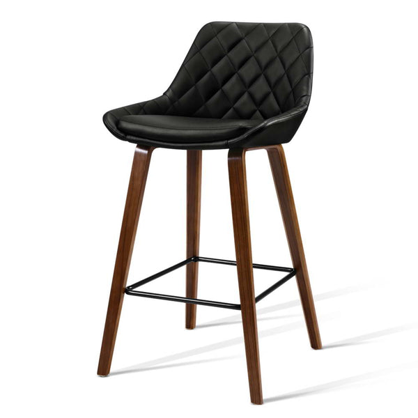 Artiss 2x Kitchen Bar Stools Wooden Stool Chairs Bentwood Barstool Leather Black freeshipping - Awezingly