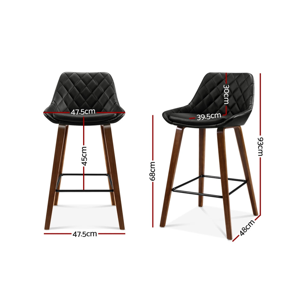 Artiss 2x Kitchen Bar Stools Wooden Stool Chairs Bentwood Barstool Leather Black freeshipping - Awezingly