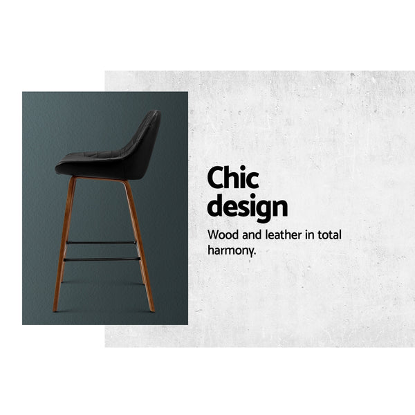 Artiss 2x Kitchen Bar Stools Wooden Stool Chairs Bentwood Barstool Leather Black freeshipping - Awezingly