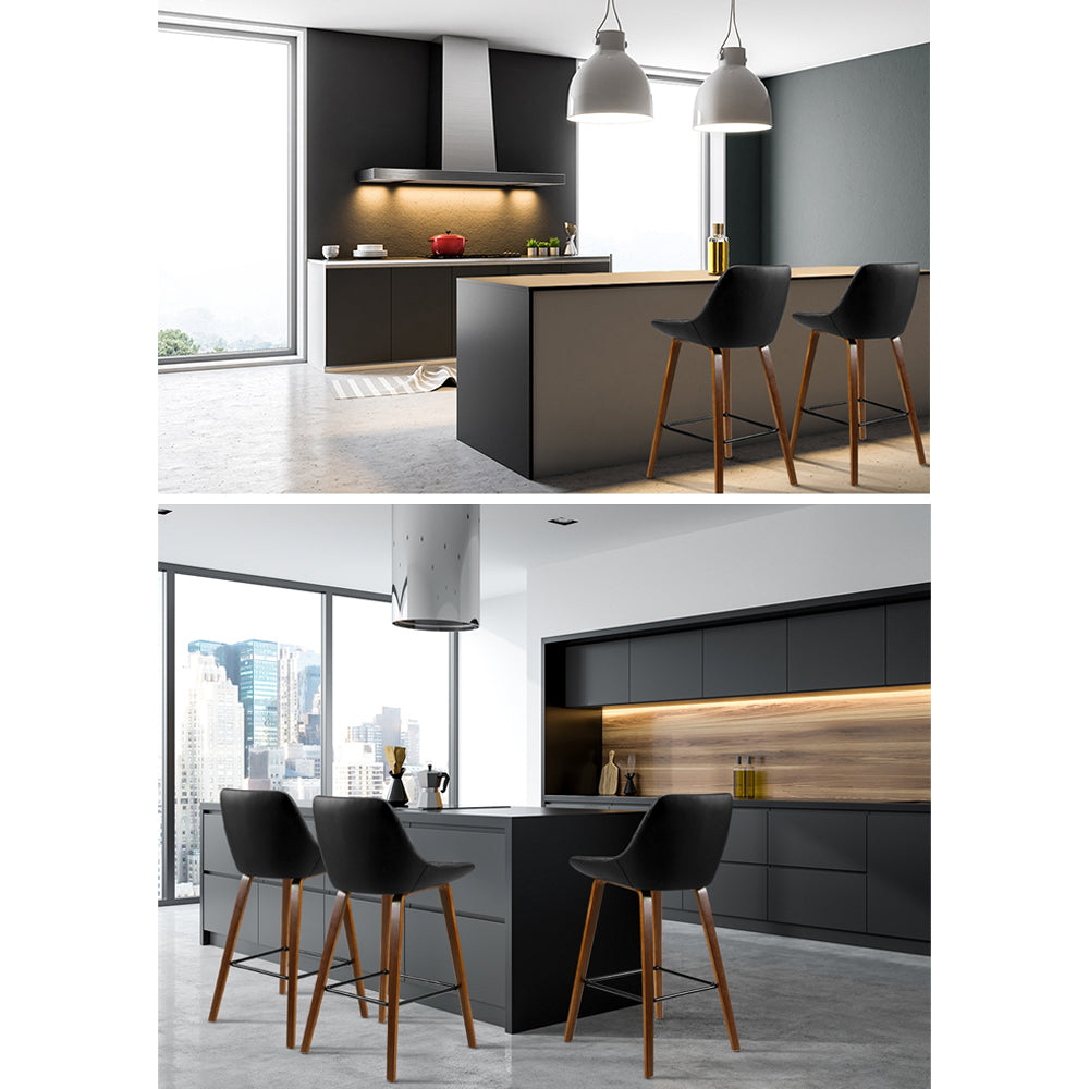 Artiss 2x Kitchen Bar Stools Wooden Stool Chairs Bentwood Barstool Leather Black freeshipping - Awezingly
