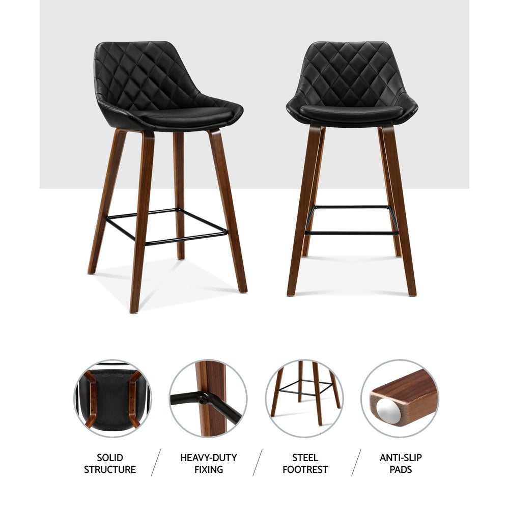 Artiss 2x Kitchen Bar Stools Wooden Stool Chairs Bentwood Barstool Leather Black freeshipping - Awezingly