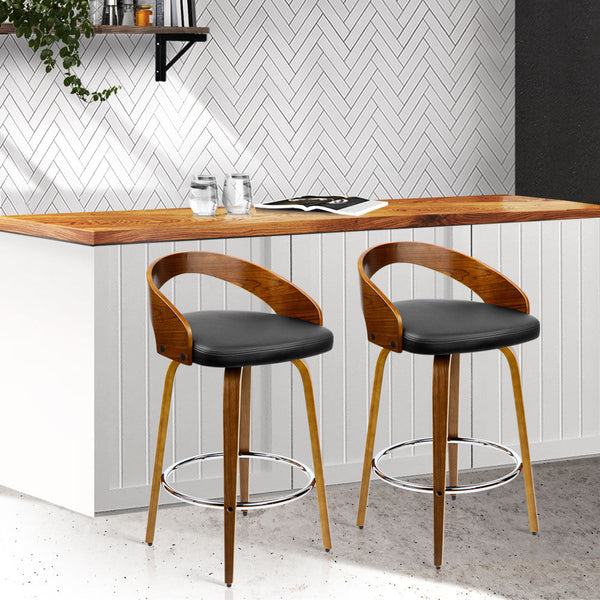 Artiss Set of 2 Wooden Bar Stools - Black Artiss