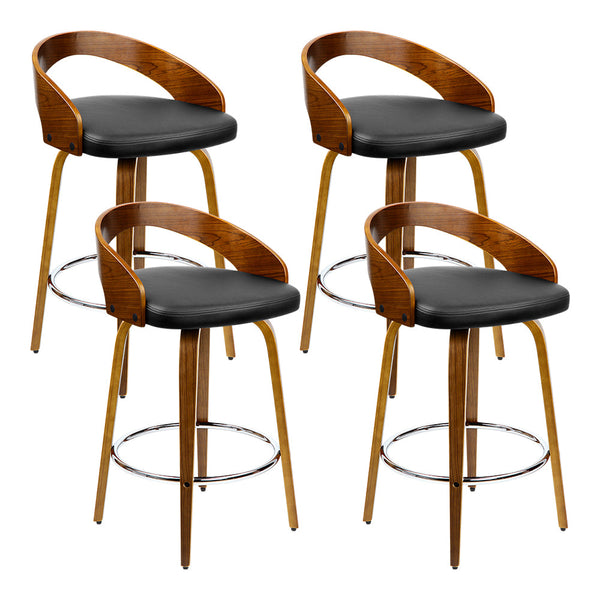 Artiss Set of 4 Walnut Wood Bar Stools - Black and Brown Artiss