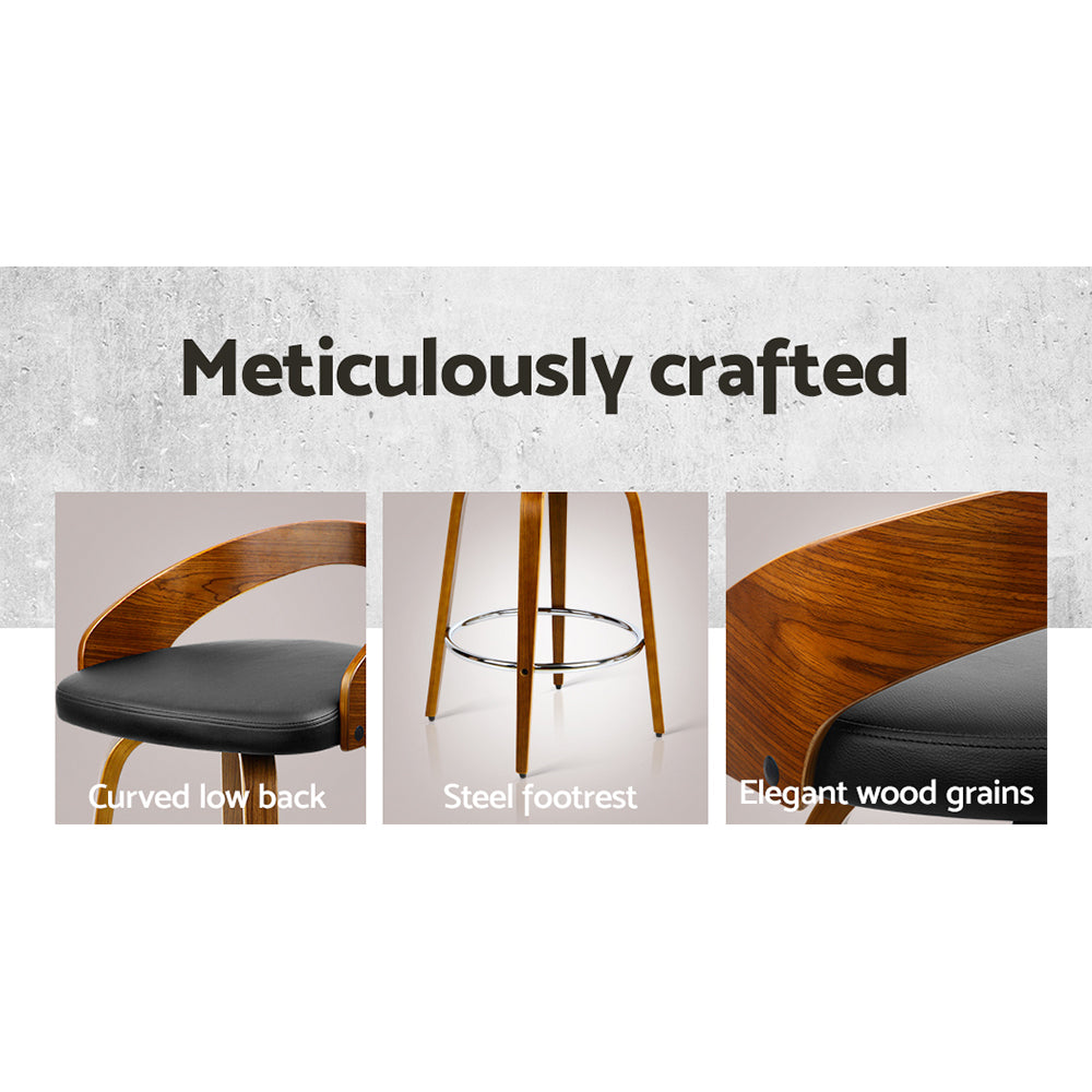 Artiss Set of 4 Walnut Wood Bar Stools - Black and Brown Artiss