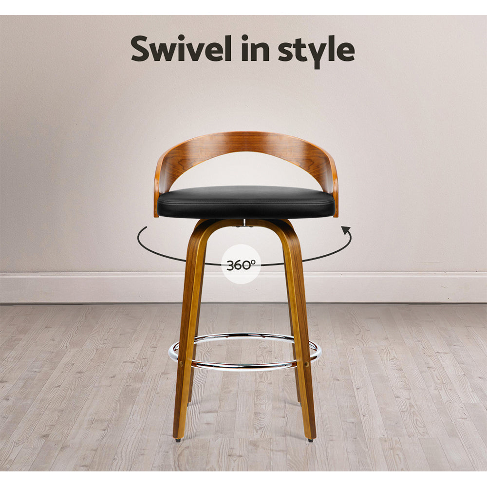 Artiss Set of 4 Walnut Wood Bar Stools - Black and Brown Artiss