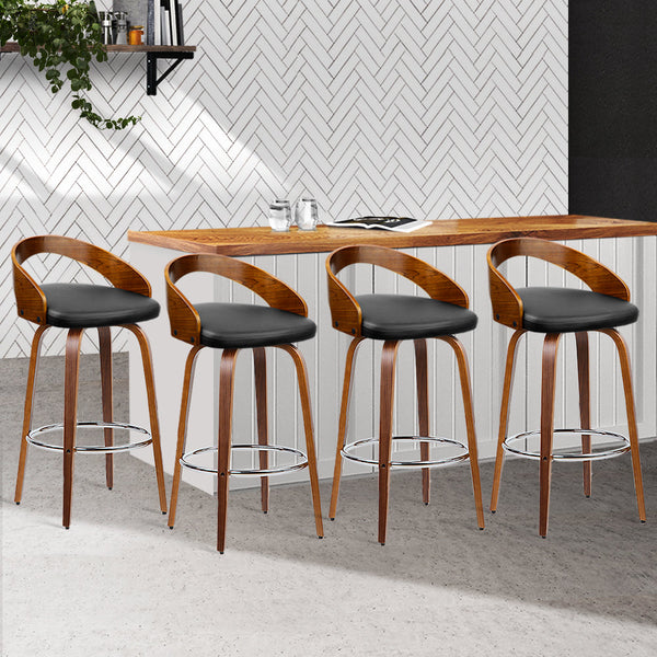 Artiss Set of 4 Walnut Wood Bar Stools - Black and Brown Artiss