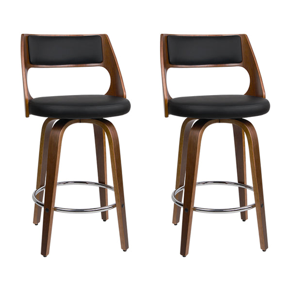 Artiss Set of 2 Wooden Bar Stools PU Leather - Black and Wood freeshipping - Awezingly