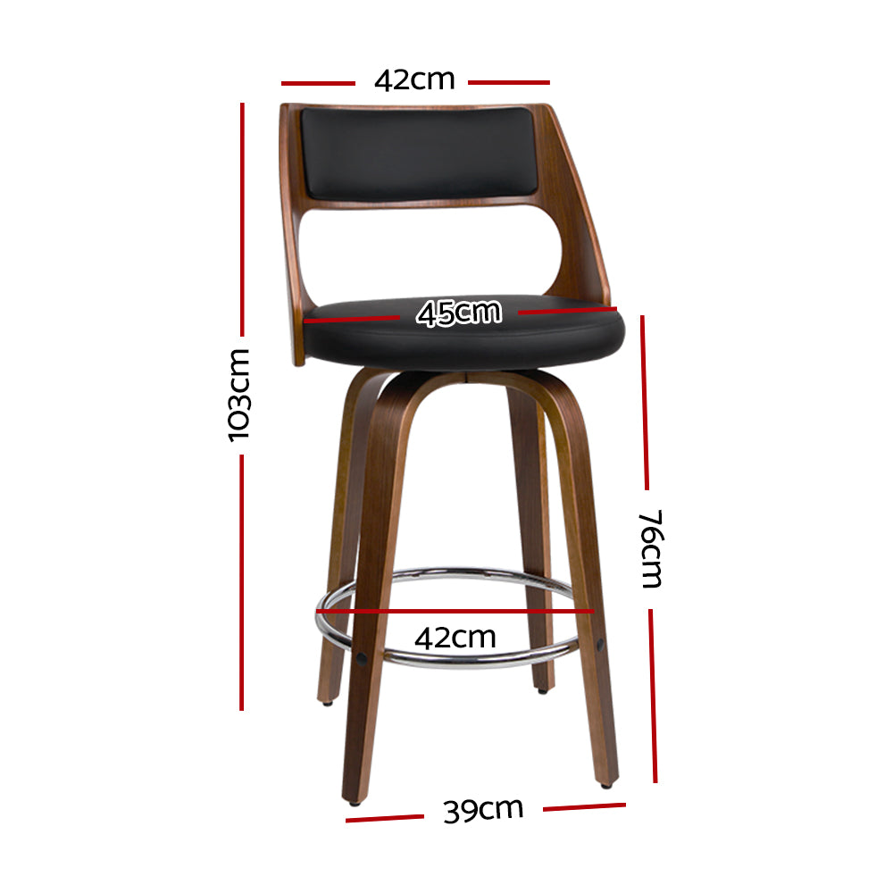 Artiss Set of 2 Wooden Bar Stools PU Leather - Black and Wood freeshipping - Awezingly