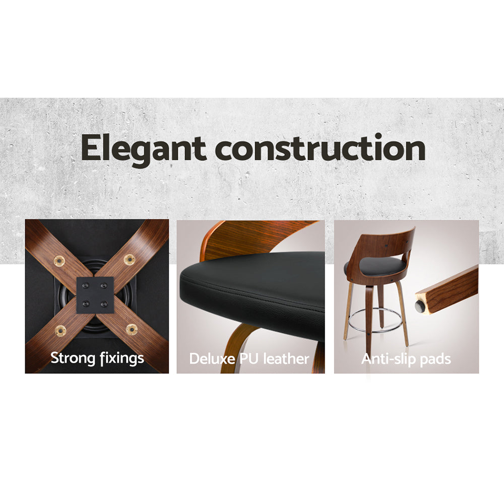 Artiss Set of 2 Wooden Bar Stools PU Leather - Black and Wood freeshipping - Awezingly