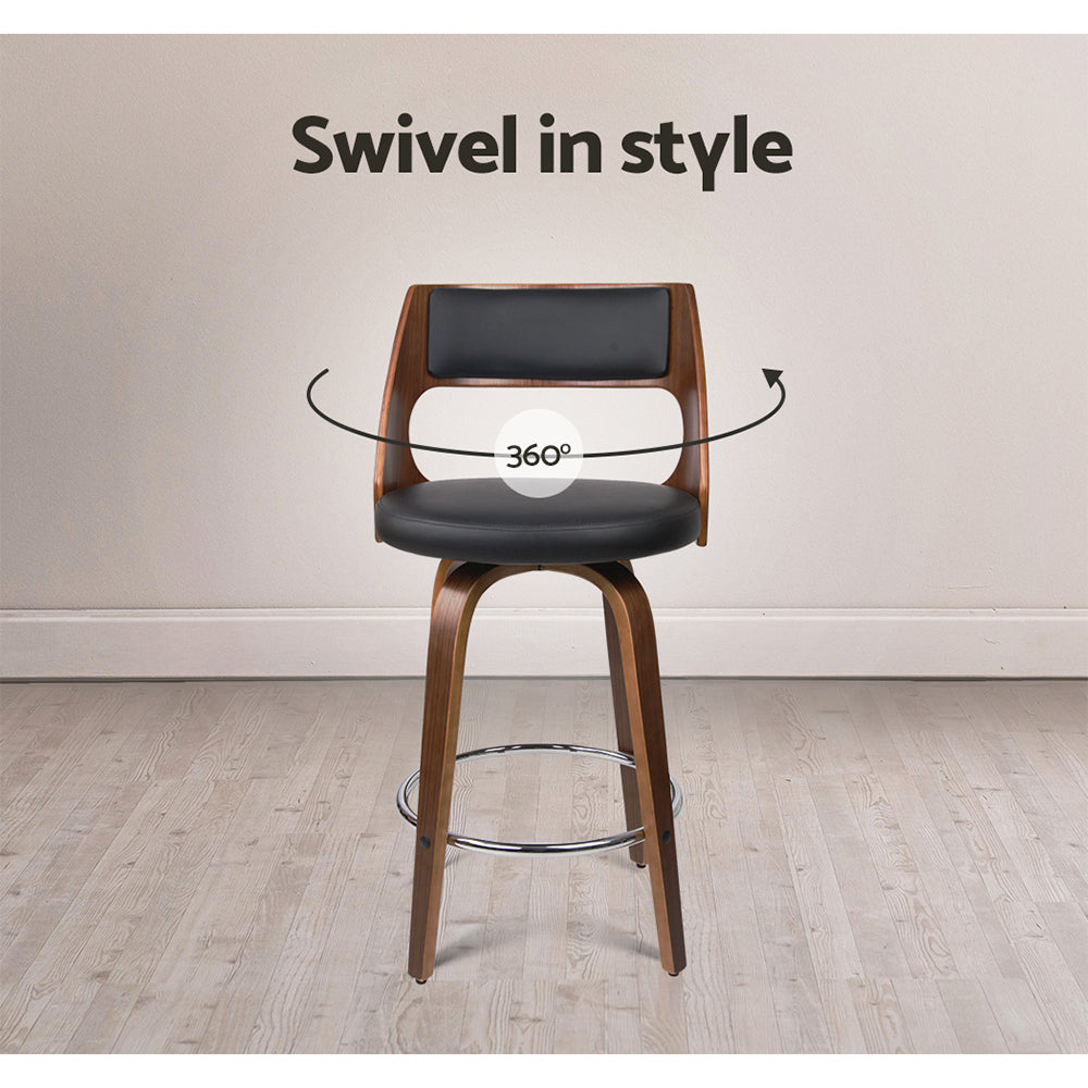 Artiss Set of 2 Wooden Bar Stools PU Leather - Black and Wood freeshipping - Awezingly
