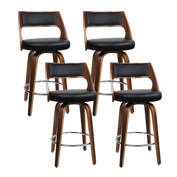 Artiss Set of 4 Wooden Bar Stools PU Leather - Black and Wood freeshipping - Awezingly
