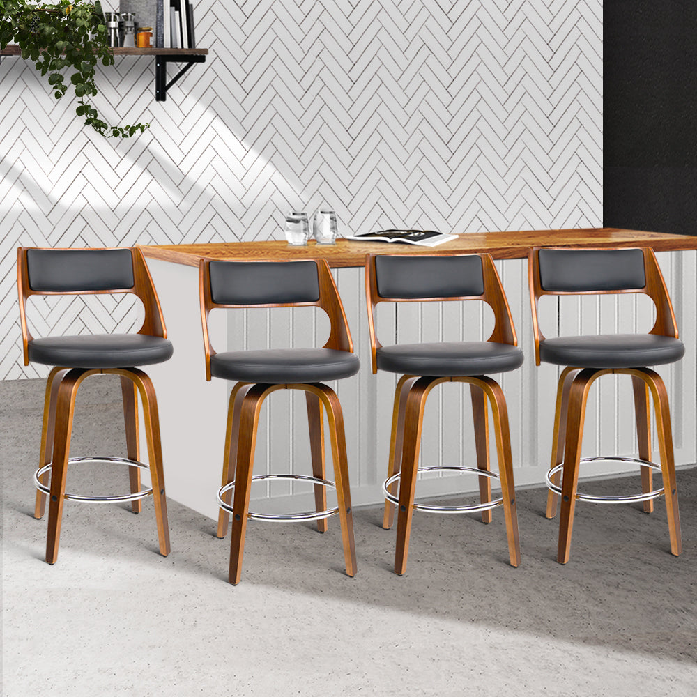 Artiss Set of 4 Wooden Bar Stools PU Leather - Black and Wood freeshipping - Awezingly