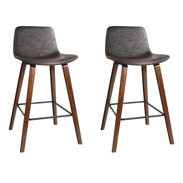 Artiss Set of 2 PU Leather Bar Stools - Walnut Artiss