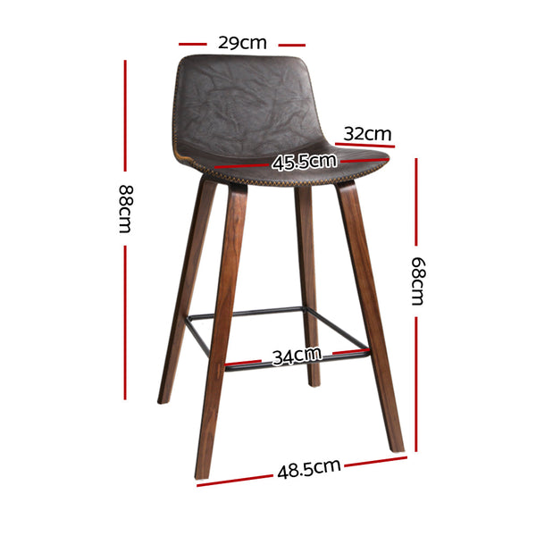 Artiss Set of 2 PU Leather Bar Stools - Walnut Artiss