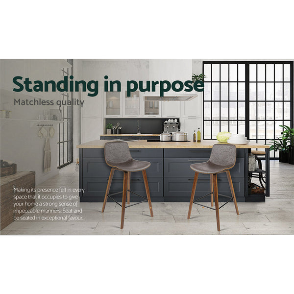 Artiss Set of 2 PU Leather Bar Stools - Walnut Artiss