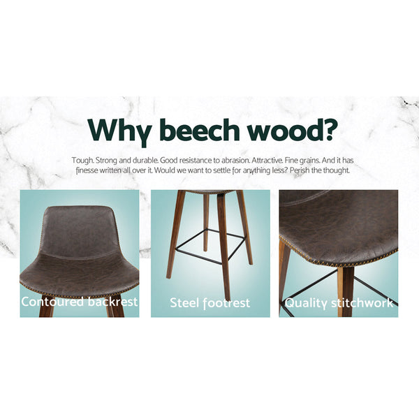 Artiss Set of 2 PU Leather Bar Stools - Walnut Artiss