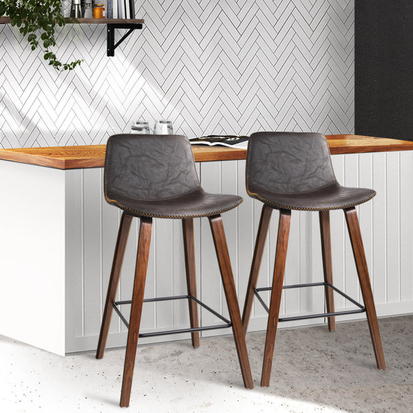 Artiss Set of 2 PU Leather Bar Stools - Walnut Artiss