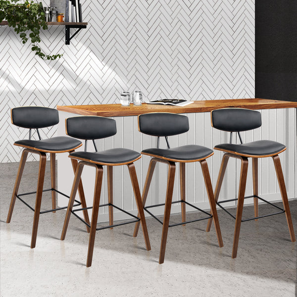 Artiss Set of 4 PU Leather Circular Footrest Bar Stools - Black freeshipping - Awezingly