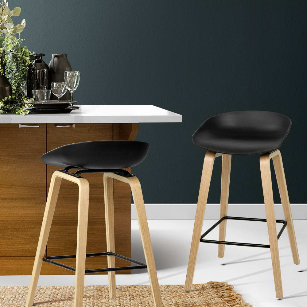 Artiss Set of 2 Wooden Backless Bar Stools - Black freeshipping - Awezingly
