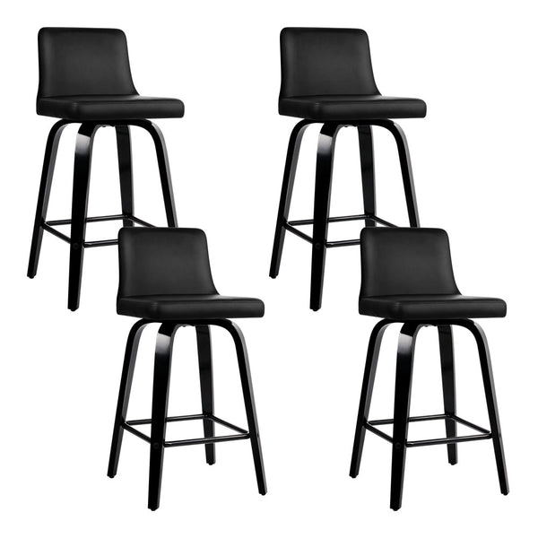 Artiss Set of 4 Wooden PU Leather Bar Stool - Black freeshipping - Awezingly