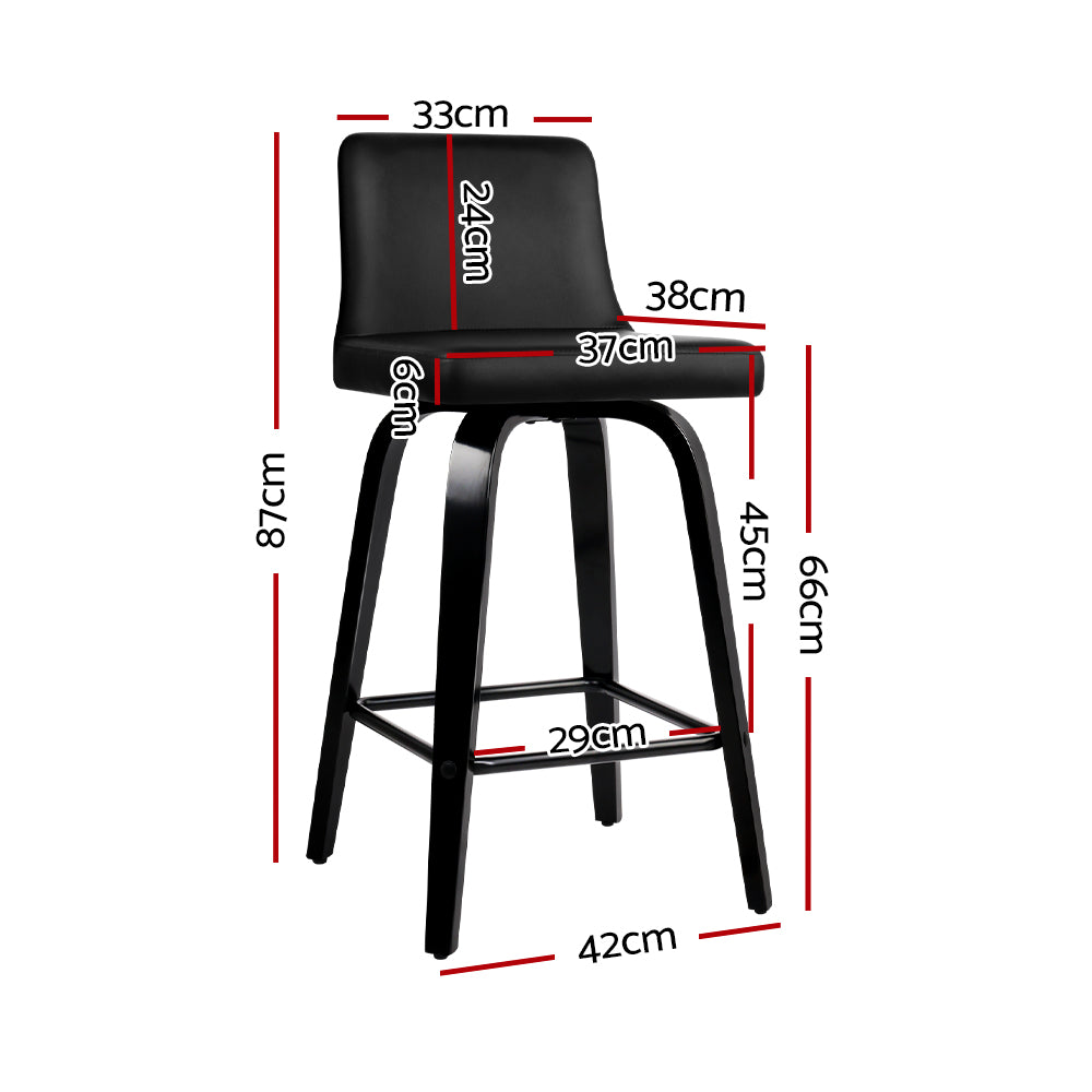 Artiss Set of 4 Wooden PU Leather Bar Stool - Black freeshipping - Awezingly