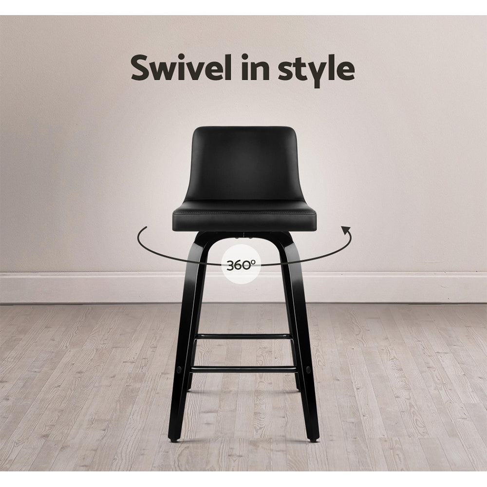 Artiss Set of 4 Wooden PU Leather Bar Stool - Black freeshipping - Awezingly