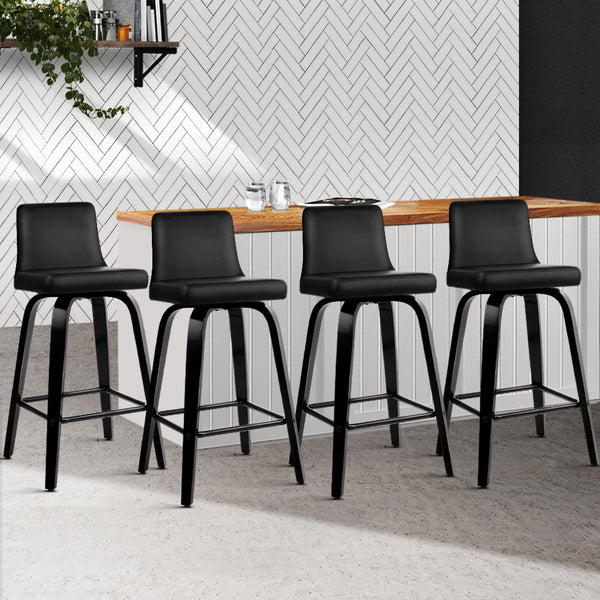 Artiss Set of 4 Wooden PU Leather Bar Stool - Black freeshipping - Awezingly