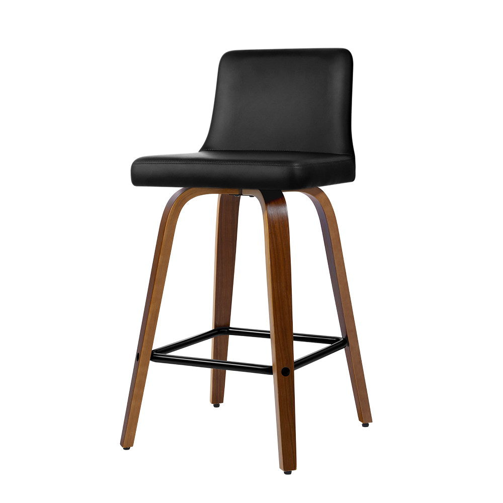 Artiss 2x Kitchen Wooden Bar Stools Leather Luxury Black freeshipping - Awezingly