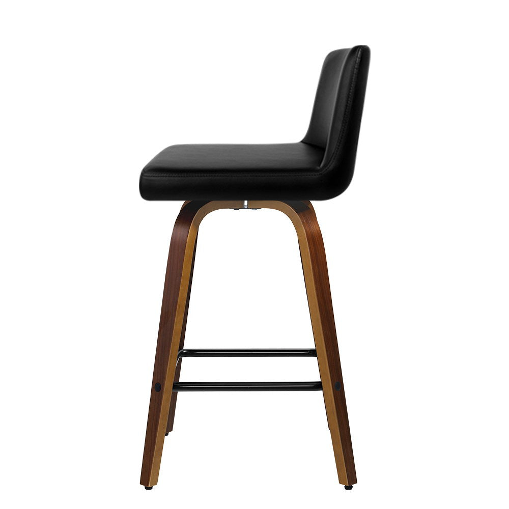 Artiss 2x Kitchen Wooden Bar Stools Leather Luxury Black freeshipping - Awezingly